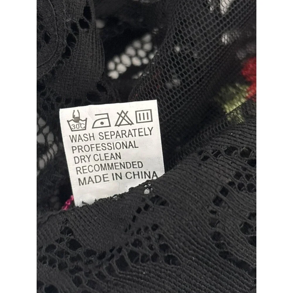 Y2K Bodysuit Small Sheer Lace Floral Embroidered Black Mesh Open Back Lingerie - Picture 5 of 16